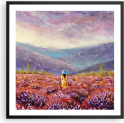 Produktbild von Gerahmtes Poster - Schwarzer Rahmen - Feld Frau Landschaft - 60x60 cm - Wand Bild - Wanddeko - Wandbilder - Kunstposter - Wandposter - Bilderrahmen - Bilder - Kunstdruck - P2BAC60x60-5074