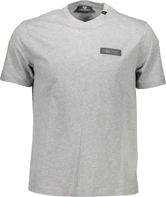 Produktbild von Graues Herren Kurzarm-T-Shirt mit Rückendruck und Kontrastdetails