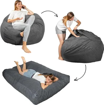 Image de Pouf lit convertible 2en1 BANANAIR gris foncé