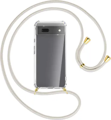 Produktbild von Handykette Backcover-Schutzhülle mit Band (Metall goldfarben) für Google Pixel 6a - broken white