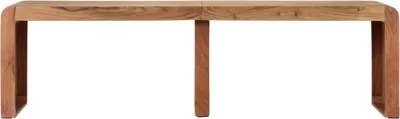 A wooden bench on a white background.