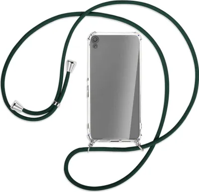 Produktbild von Handykette Backcover-Schutzhülle mit Band (Metall silberfarben) für Sony Xperia XA - dunkelgrün