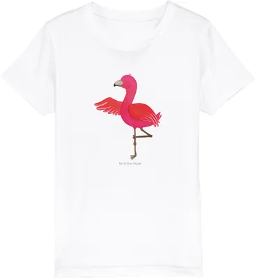 Produktbild von Mr. & Mrs. Panda Kleinkinder T-Shirt Flamingo Yoga 12-14 Jahre (152/164) - Weiß - Geschenk, Kinder Kurzarm, Yogi, Vogel, Urlaub, Rosa, Shirt, Öko, Teenager, Kindershirt