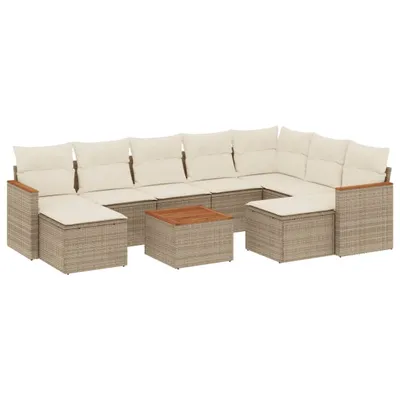 Produktbild von vidaXL 10-tlg. Garten-Sofagarnitur mit Kissen Beige Poly Rattan