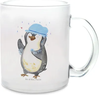 Produktbild von Mr. & Mrs. Panda Teeglas Pinguin Duschen - Transparent - Geschenk, Duschkonzert, Teetasse Glas, Dusche, Singen, Häferl, Pott, aus, Neustart, Tee Tasse