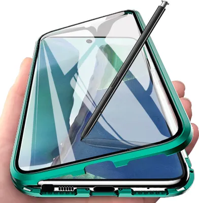 Image de Galaxy Note 20 Case, coque en verre trempé avec adsorption magnétique, cadre métallique, étui de protection complet pour Samsung Galaxy Note 20 Vert