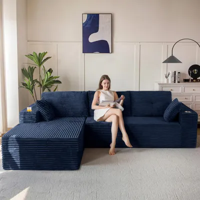 Modulare Eckcouch mit Chaise Longue, Cord, 264 cm, dunkelgrau