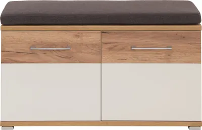 Produktbild von KADIMA DESIGN SALZACH Schuhbank für Flur, Schuhregal mit Schuhblade und Sitzbank Weiß/Holz 96 x 51 x 40