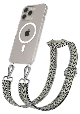 Produktbild von EAZY CASE - Handykette mit MagSafe Hülle für Apple iPhone 15 Pro Max, Handyband ZigZag Style,Karabiner Silber, Umhängeband in Grün