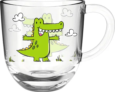 Produktbild von Leonardo Bambini Glas-Tassen 6er Set, Kinder-Becher aus Glas mit Tier-Motiv, spülmaschinengeeignete Tee-Tassen, Krokodil grün, 6 Stück, 280 ml, 022900