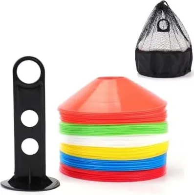 Produktbild von Tebery 60 Stück Markierungshütchen inklusive Halter und Tasche, Sport Fussball Hütchen Set, Markierungsteller für das Training im Fussball, Hockey, Handball