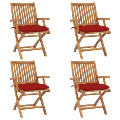Produktbild von Klappbare Gartenstühle mit Kissen 4 Stk. Massivholz Teak
