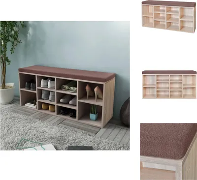 Zdjęcie produktu dla Szafka na buty Ławka na buty 10 przegródek kolor dąb - Komody i ławki do przedpokoju