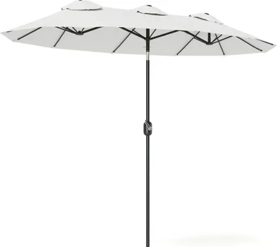 Produktbild von Sonnenschirm, Gartenschirm, neigbar, mit Handkurbel, Winddach, Polyester+Stahl, Cremeweiß, 295 x 152 cm