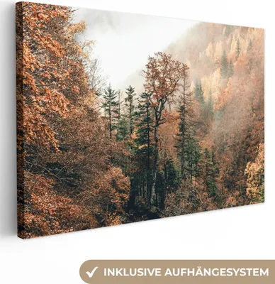 Zdjęcie produktu dla MuchoWow® - Obraz na płótnie - Natura - Las - Mgła - Jesień, fototapeta, dekoracja ścienna, obrazy do salonu, 120x80cm
