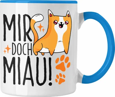 Produktbild von Trendation - Katzen Tasse Lustige Geschenkidee "Mir Doch Miau" Geschenk für Katzen-Besitzerin (Blau)