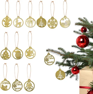Produktbild von UNUS Weihnachtsanhänger 12er Set Gold, Christbaumschmuck mit Juteschnur
