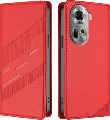 Image de Etui pour Oppo Reno11 5G, étui portefeuille en cuirPolyuréthaneavec fente pour carte et fonction stand Rot