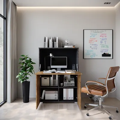 Produktbild von MINIO Sekretär VEVE OFFICE 90 mit LED-Beleuchtung, Büroschrank 90 x 125,1 x 42 cm – Matera / Kastanie Breslau