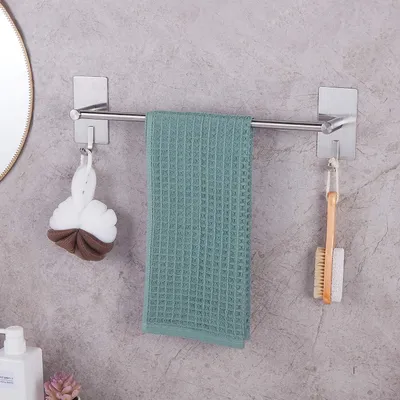 Obrázek produktu pro Držák na ručníky bez vrtání Samolepicí držák na ručníky z nerezové oceli se 2 háčky, do koupelny a kuchyně, 30 cm