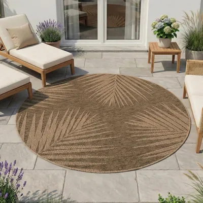 Image de Homebyhome Tapis Intérieur Extérieur Imperméable Aspect Naturel Jute Idéal pour Salon Cuisine Terrasse et Balcon, Taille: 160 cm Rond