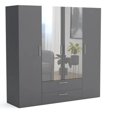 Produktbild von Kleiderschrank WIMBLEDON 200 ANTHRACITE 200x60x200 cm – mit Spiegel, Schubladen & Kleiderstange – moderner Mehrzweckschrank für Schlafzimmer, Ankleide
