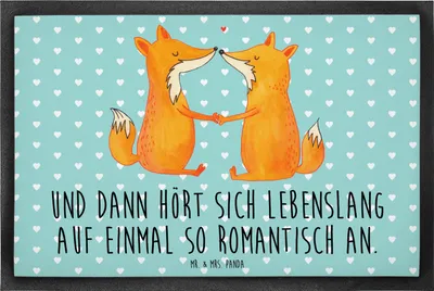 Produktbild von Mr. & Mrs. Panda fußmatte Füchse Liebe 60 x 90 cm - Türkis Pastell - Geschenk, Schuhabstreifer, Schmutzfangteppich, Freundin, Türmatte, Sauberlaufmatte, Fußabstreifer
