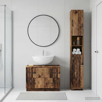Image de Ensemble de deux meubles de salle de bain exclusifs, modèle HOORN, en bois massif vieilli
