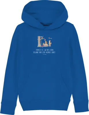 Produktbild von Mr. & Mrs. Panda Organic Kinder Hoodie Waldtiere Picknick 5-6 Jahre (110/116) - Royal Blue - Geschenk, Maus, Eichhörnchen, Fuchs, Kapuzenpulli, Kapuzenpullover, Igel