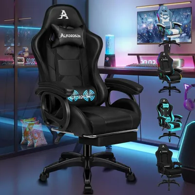 Produktbild von Gaming-Stuhl mit 2-Punkt-Massage, ergonomisch, höhenverstellbar, Schwarz - Xavier Serie
