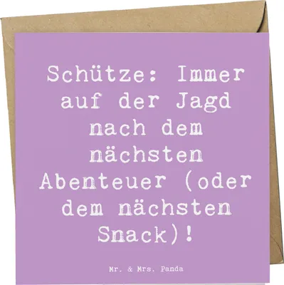 Produktbild von Mr. & Mrs. Panda Klappkarte Spruch Abenteuer Schütze - Lavendeltraum - Geschenk, doppelkarte, Tierkreiszeichen, Glückwunschkarte, Neugierde, Abenteuerlust, Sternzeichen