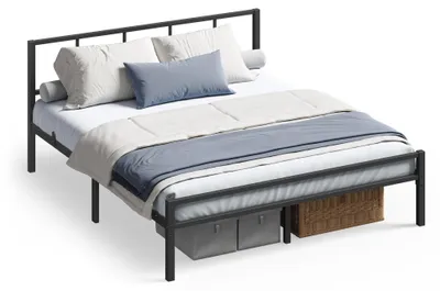 Produktbild von VASAGLE Metallbett 160 x 200 cm, stabiler Bettrahmen mit Kopfteil und Lattenrost, Bettgestell, einfache Montage, schwarz