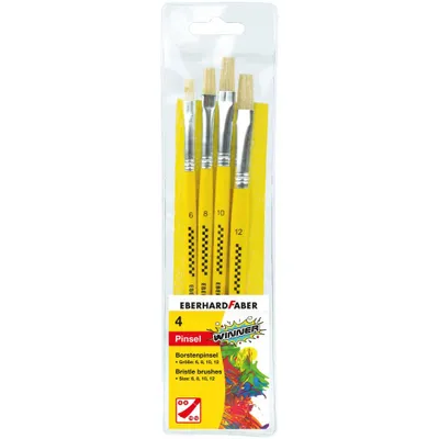 Produktbild von Eberhard Faber 579923 - Winner Borstenpinsel, Set mit 4 Pinselgrößen, Flachpinsel für viele Zeichen- und Maltechniken auf unterschiedlichen Maluntergründen