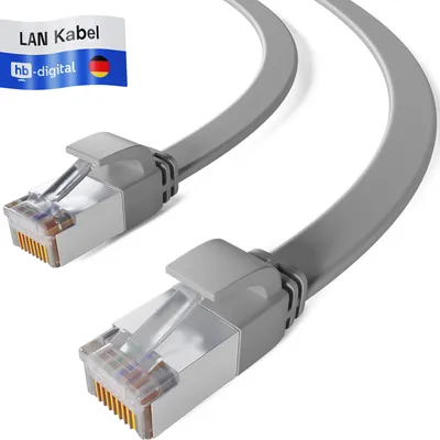 Produktbild von hb-digital Patch Kabel 0.5m Cat7 Netzwerkkabel cat 7 flach RJ45 Kabel Kupfer bis zu 10 Gbit/s U/FTP PVC grau