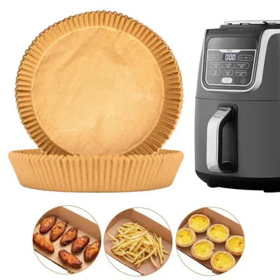 Immagine prodotto di Carta forno per friggitrici ad aria, confezione da 100 pezzi, rotonda, diametro 20 cm, antiaderente, resistente all'olio, fino a 220°C