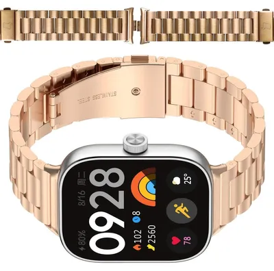 Produktbild von Edelstahl Armband für Xiaomi Redmi Watch 6 / 5 / 4 / Smart Band 10 Pro / 9 Pro / 8 Pro, Bizon Strap Watch Aura, Rosa Gold