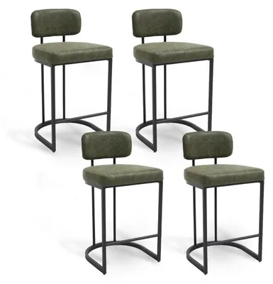 Immagine prodotto di Set di 4 sgabelli da bar, color verde, con schienale e seduta imbottita in ecopelle