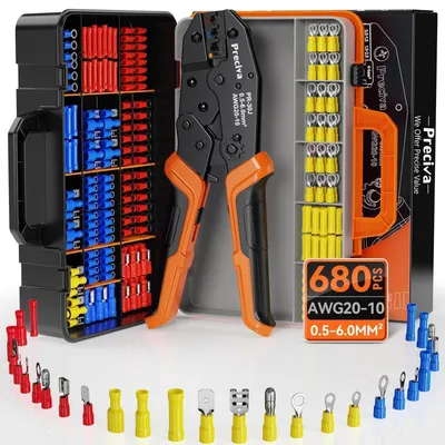Produktbild von Crimpzange Set mit Ratschenmechanik + 680 Kabelverbinder 0,5-6mm²