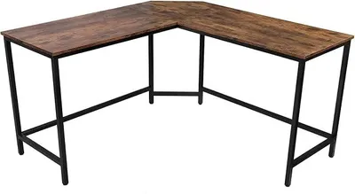 Imagen del producto de Escritorio en forma de L, estilo industrial, de metal, 135x50 cm, color  y marrón. Escritorio en esquina, mesa para ordenador, escritorio de oficina, mesa de trabajo para teletrabajo, oficina, estilo vintage retro