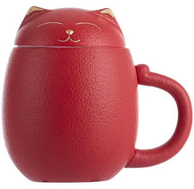 Immagine prodotto di Tazze da tè con decorazione a forma di gatto e coperchio, in Vetroceramica, capacità 350 ml, colore rosso