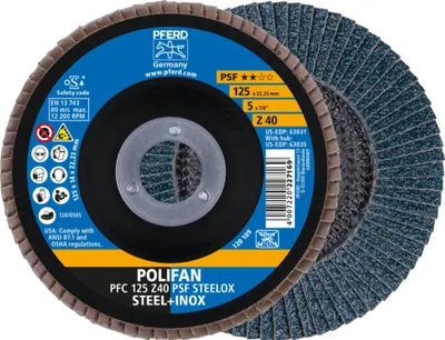 Image de PFERD Disque à lamelles POLIFAN Z PSF STEELOX Ø 125 mm Granulométrie Z-40 conique - 67764125
