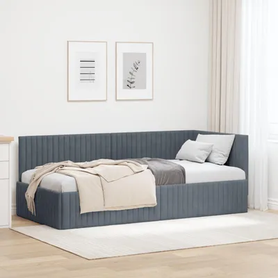 Zdjęcie produktu dla vidaXL Narożna rama łóżka z zagłówkiem ciemnoszara 90 cm x 200 cm aksamitna