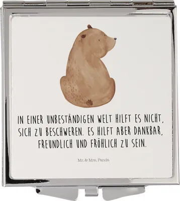 Produktbild von Mr. & Mrs. Panda Schminkspiegel Bär Schulterblick - Weiß - Geschenk, Taschenspiegel, Bären, Handspiegel, Weisheit, Motivation, Kleiner Spiegel, Bärenliebe, Teddy