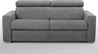 Produktbild von 3-Sitzer-Schlafsofa VIZIR im Express-Stil aus Stoff – Farbe: Grau – Liegefläche, breite Lattenroststäbe, 140 cm – Matratze 18 cm