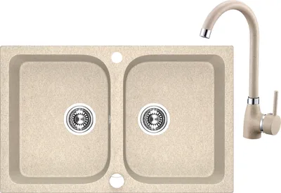 Produktbild von BADLAND SET Spültischarmatur und Granitspüle Doppelbecken CELIA 48x76 Beige | Siphon im SET!