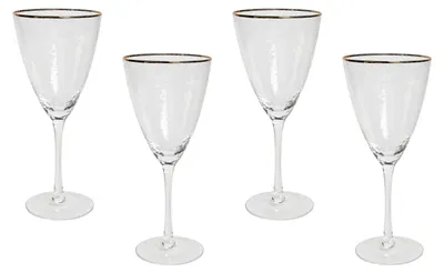 Produktbild von BELIANI Weingläser 4er Set Transparent mit Goldrand Gehämmertes Design 380 ml 38 cl Fassungsvermögen Mundgeblasen Schaumweingläser Glaswaren