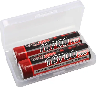 Produktbild von 2x Kraftmax 18650 Pro Akku mit PCB Schutzschaltung - speziell für LED Taschenlampen ( 3,7V / 9,62 Wh )