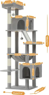 Zdjęcie produktu dla Wielopiętrowy drapak, przestronne mieszkania, wytrzymałe drapaki, AMT0281GY, XL