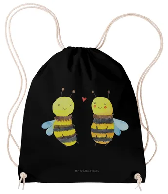 Produktbild von Mr. & Mrs. Panda Stoffbeutel Biene Verliebt - Schwarz - Geschenk, wander rucksack, Turnbeutel, Beutel, festival tasche, Fitness