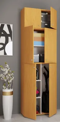 Produktbild von VCM Holz Besenschrank | 6 Fächer | Maße: H. 223 x B. 70 x T. 39 cm | Haushaltsschrank | Mehrzweckschrank | Aufsatz mit zwei Türen - Lona